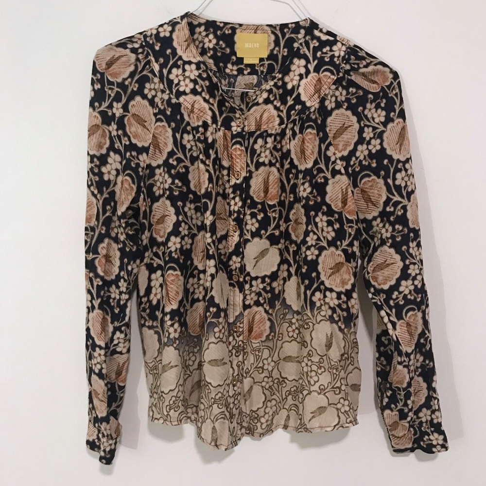 Anthropologie | Maeve Navy Floral Button Down Top